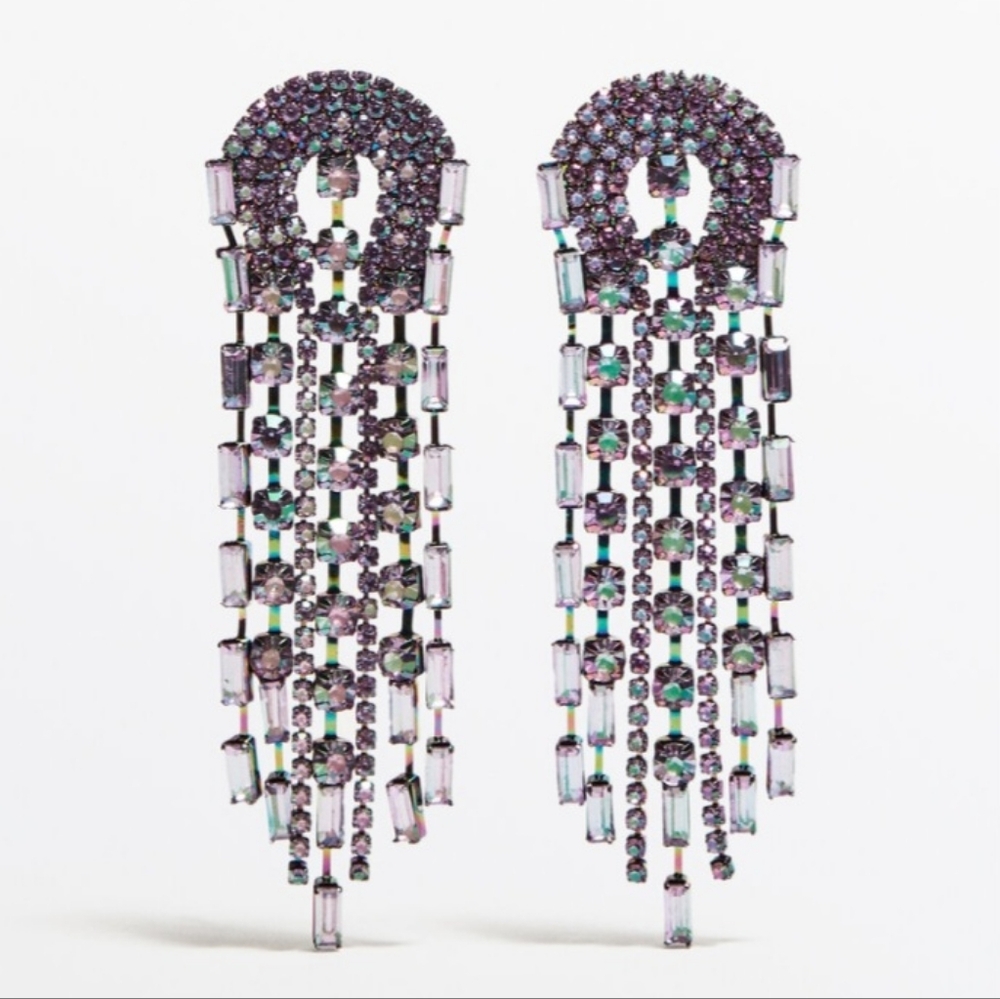 Massimo Dutti Purple Chandelier Earrings